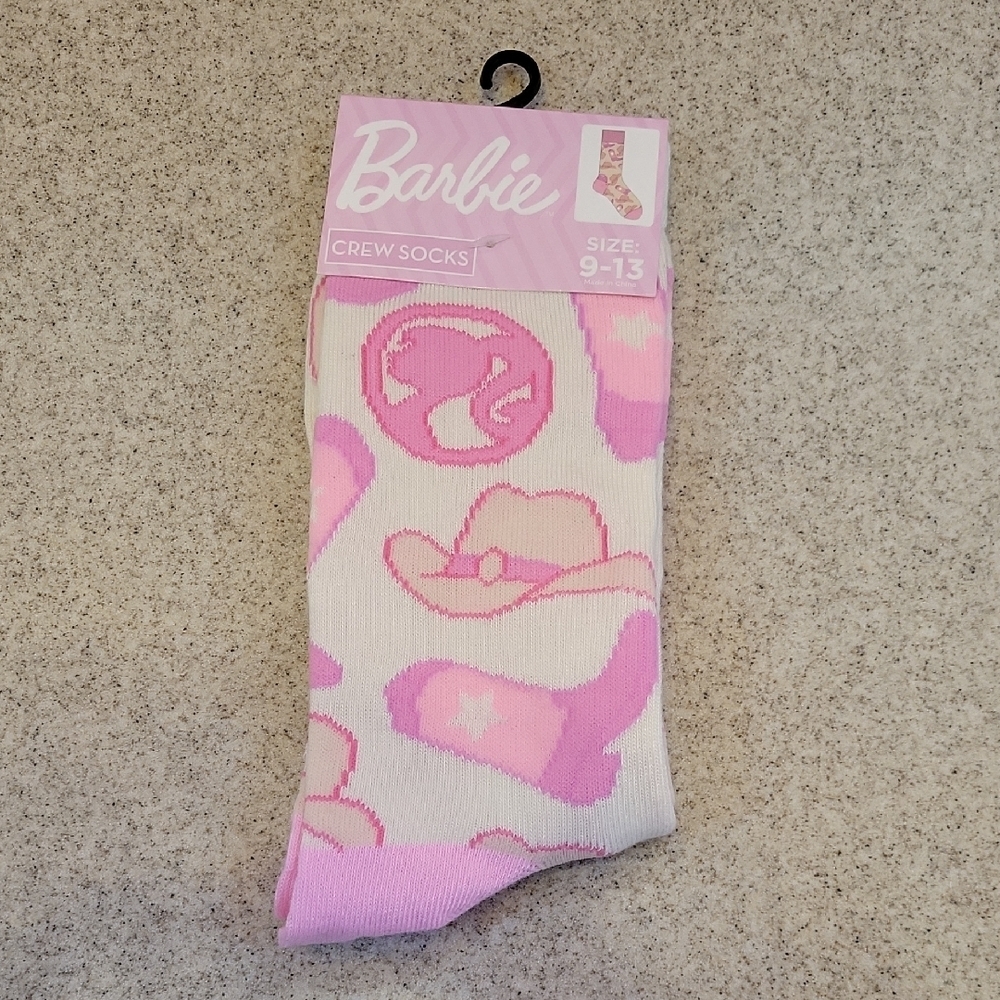 Barbie Pink and White Western Cowboy Crew Socks